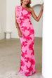 Ruffle One Shoulder Floral Mesh Maxi Dress