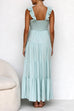 Rebadress V Neck Ruffle Trim Tiered Sleeveless Linen Maxi Dress