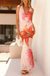 Halter Cowl Neck Floral Print Bodycon Maxi Dress