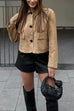 Rebadress Lapel Button Up Pocketed Faux Suede Crop Jacket