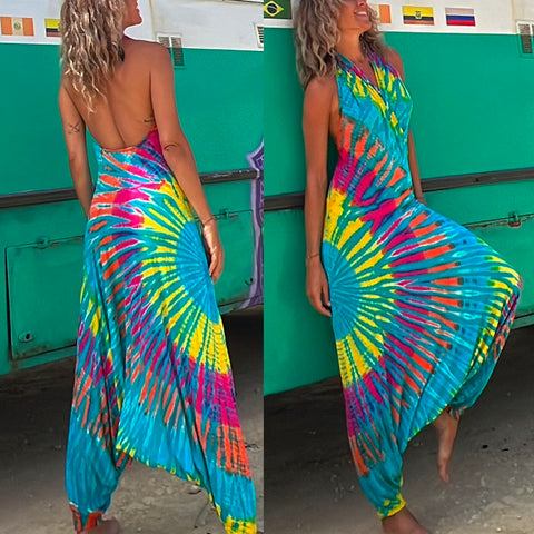 Rebadress Halter Sleeveless Hippie Tie  Dye Jumpsuit