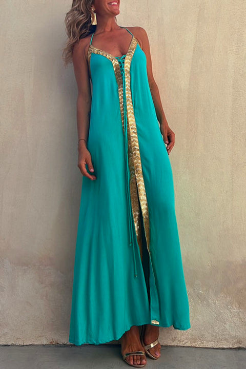 Rebadress V Neck Backless Sequin Detailed Cami Maxi Dress