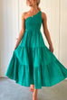 Rebadress One Shoulder Sleeveless Smocked Ruffle Tiered Maxi Dress