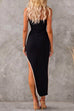 Off Shoulder Strapless Asymmetric Hem Stretch Bodycon Maxi Dress