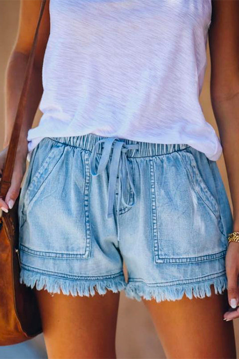 RD Elastic High Waist Raw Hem Shorts