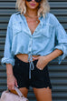 Rebadress Long Sleeves Drawstring Hem Cropped Denim Shirt