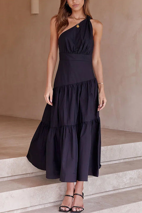 Rebadress One Shoulder High Waist Tiered Maxi Dress