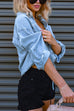 Rebadress Long Sleeves Drawstring Hem Cropped Denim Shirt