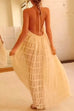 Rebadress Halter Backless Ruffle Trim Swing Maxi Beach Cover Up Dress