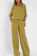 Rebadress Round Neck 3/4 Sleeves Pullovers Wide Leg Pants Cotton Linen Set