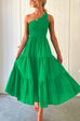 Rebadress One Shoulder Sleeveless Smocked Ruffle Tiered Maxi Dress