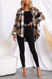 Rebadress Lapel Button Down Pockets Plaid Shacket Coat