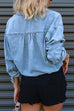 Rebadress Long Sleeves Drawstring Hem Cropped Denim Shirt