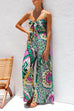 Spaghetti Strap Cut Out Wide Leg Printed Jumpsuit