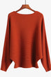 Rebadress Boat Neck Batwing Sleeves Ribbed Knit Sweater