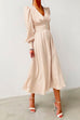 Rebadress V Neck Button Down Waisted Ruffle Satin Dress