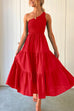 Rebadress One Shoulder Sleeveless Smocked Ruffle Tiered Maxi Dress