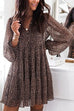 Rebadress V Neck Puff Sleeve Leopard Swing Dress