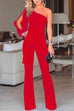 Rebadress One Shoulder Slit Sleeve Knot Waist Solid Jumpsuit(7 Colors)