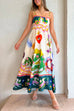 Rebadress High Waist Cartoon Printed Swing Maxi Cami Dress