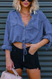 Rebadress Long Sleeves Drawstring Hem Cropped Denim Shirt