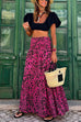 Rebadress Smocked Waist Printed Maxi Ruffle Swing Skirt