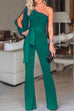 Rebadress One Shoulder Slit Sleeve Knot Waist Solid Jumpsuit(7 Colors)