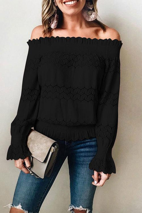 Rebadress Off Shoulder Lace Crochet Ruffle Shirt(in 6 Colors)