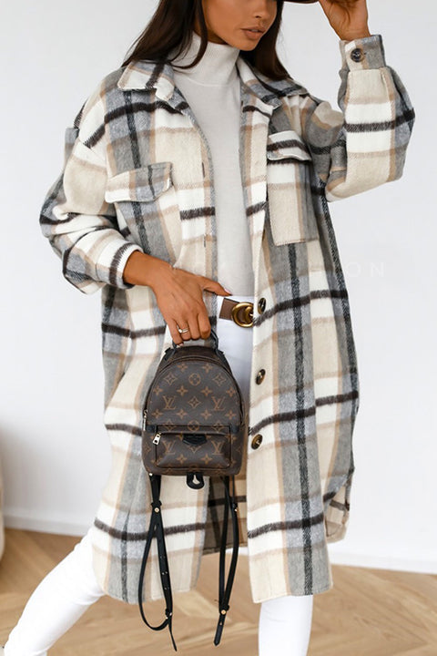 Rebadress Classic Lapel Buttons Plaid Midi Outwear