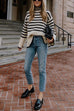 Rebadress Striped Tuetleneck Side Split Pullover Sweater