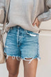 Rebadress Frayed Raw Hem Ripped Denim Shorts