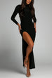 Rebadress Mockneck Long Sleeves High Slit Bodycon Maxi Dress