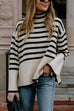 Rebadress Striped Tuetleneck Side Split Pullover Sweater