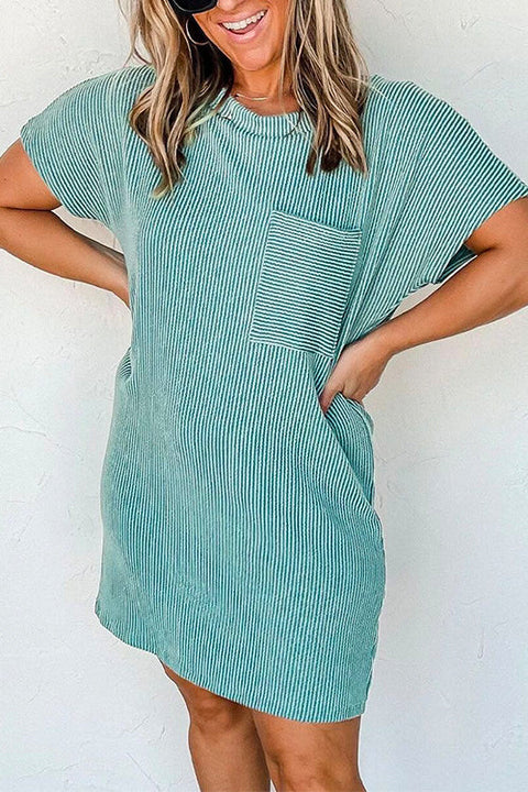 Rebadress Short Sleeve Pocket Striped T-shirt Dress