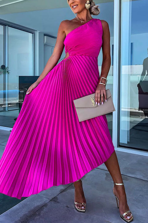 Rebadress One Shoulder Cut Out Waist Irregular Pleated Party Dress