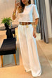 Rebadress Crewneck Short Sleeve Crop Top Wide Leg Palazzo Pants Outfits Set