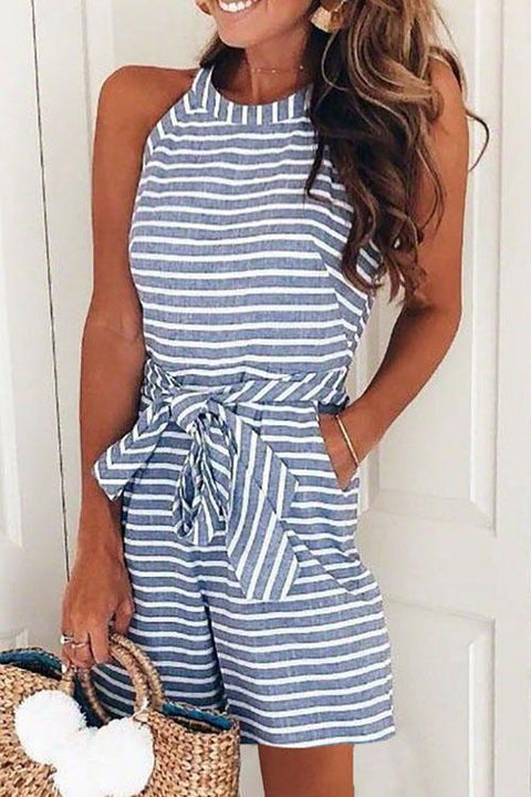 Rebadress Bow-knot  Striped Romper