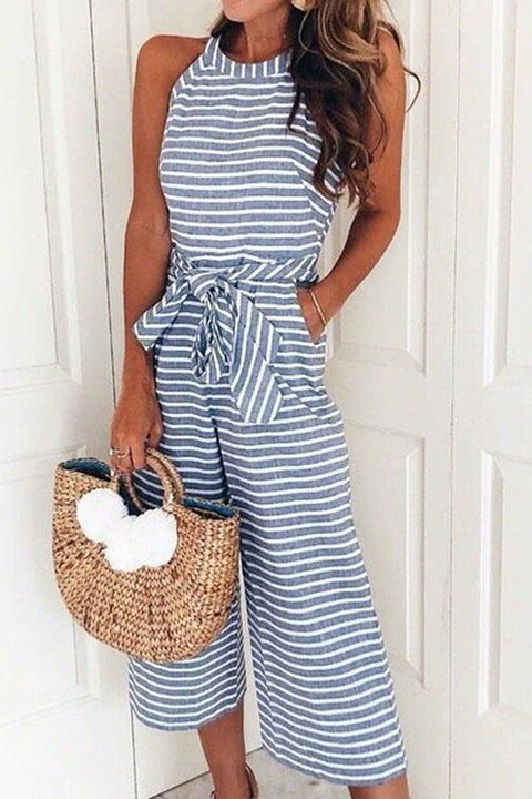 Rebadress Striped Bow-Knot Wide Leg Jumpsuit