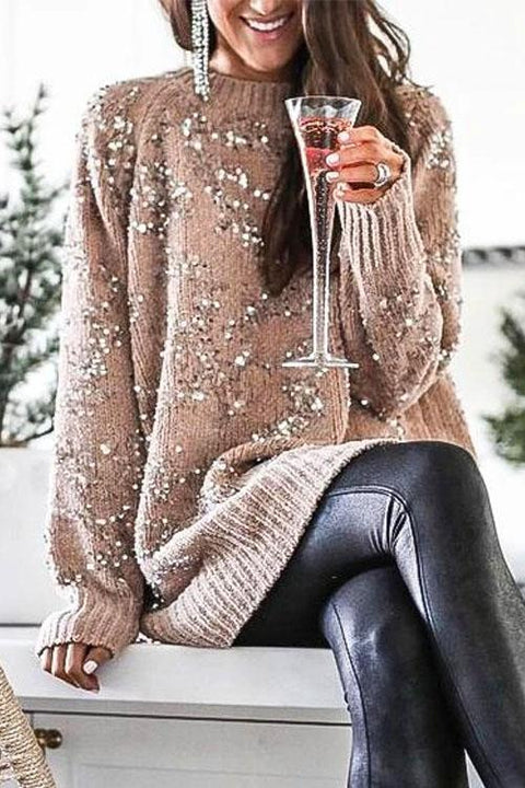 Rebadress Hollow Out Side Split Sequin Sweater