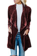 Rebadress Lapel Open Front Pockets Midi Velvet Coat