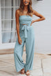 Rebadress Solid Off Shoulder Sleeveless Tie Waist Jumpsuit