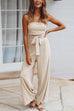 Rebadress Solid Off Shoulder Sleeveless Tie Waist Jumpsuit