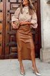 Rebadress Casual Ruched Side Split Leather Skirt