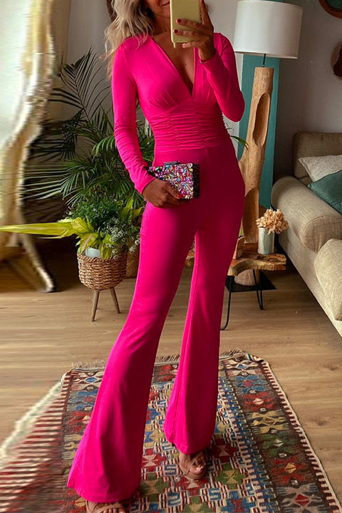 Rebadress Stylish Deep V Neck Waisted Slim Fit Jumpsuit