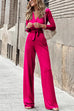 Rebadress Wrap V Neck Long Sleeve Tie Waist Maxi Jumpsuit