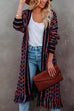 Rebadress Tassel Open Front Multi-colored Print Knit Cardigans