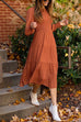 Rebedress Crewneck Frill Smocked Lantern Sleeve Swing Dress