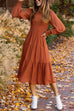 Rebedress Crewneck Frill Smocked Lantern Sleeve Swing Dress