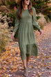 Rebedress Crewneck Frill Smocked Lantern Sleeve Swing Dress