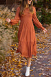 Rebedress Crewneck Frill Smocked Lantern Sleeve Swing Dress